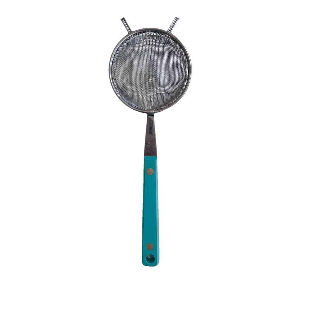 Vintage FLINT Aqua Turquoise Strainer Kitchen Utensil,‎  Stainless Vanadium USA